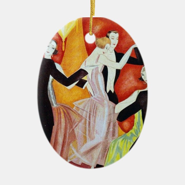 Art Deco Dancing Couples 1920s Ballroom  Ceramic Tree Decoration (Front)