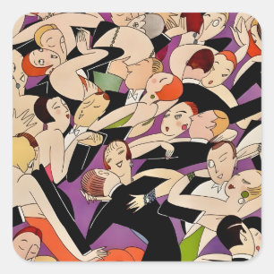 Art Deco Dancing Couples Pattern   1920s Jazz Age  Square Sticker