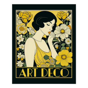 Art Deco Day Woman & Flowers Poster