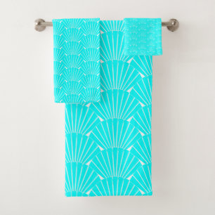 Art Deco Design Aqua Blue Bath Towel Set