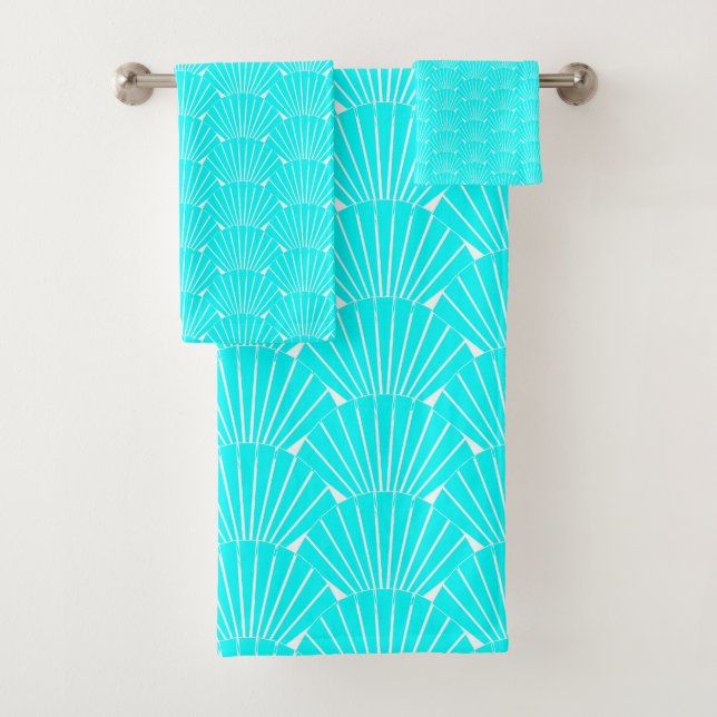 Art Deco Design Aqua Blue Bath Towel Set (Insitu)