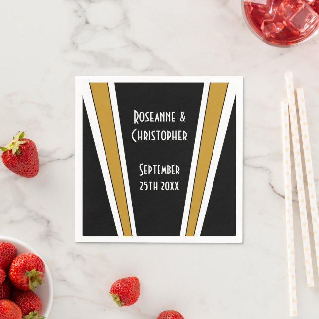 Art Deco Design Black And Gold Wedding Napkin (Insitu)