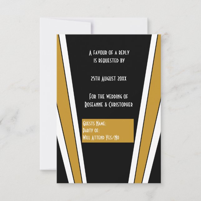 Art Deco Design Black And Gold Wedding RSVP Card (Front)
