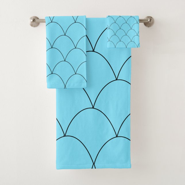 Art Deco Design Blue Bath Towel Set (Insitu)