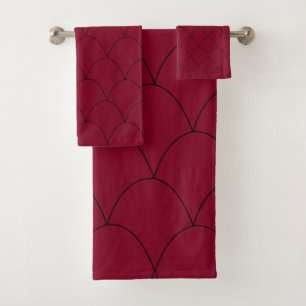Art Deco Design Burgundy Bath Towel Set