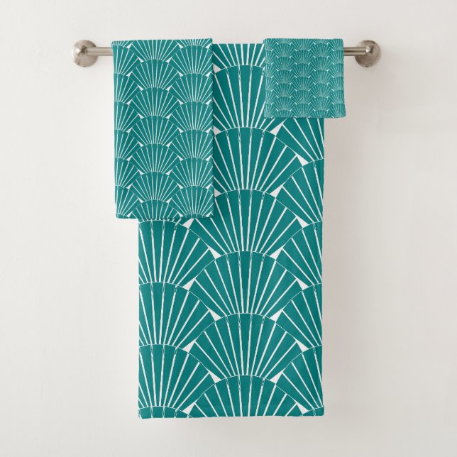 Art Deco Design Teal Bath Towel Set (Insitu)
