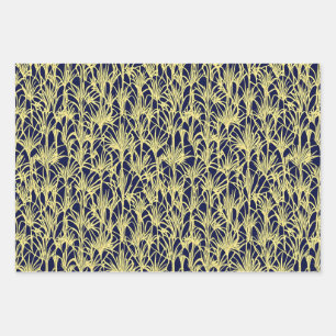 Art Deco Design with Fronds in Blue and Gold Wrapping Paper Sheet