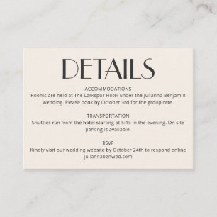 Art Deco Details Ivory Black Wedding RSVP Website Enclosure Card
