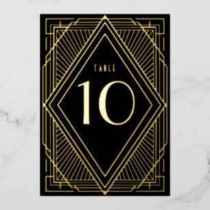 Art Deco Diamond Black Gold Wedding Table Number