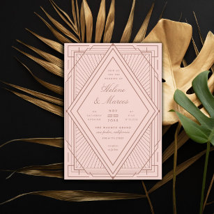Art Deco Diamond Blush Pink Rose Gold Wedding Invitation