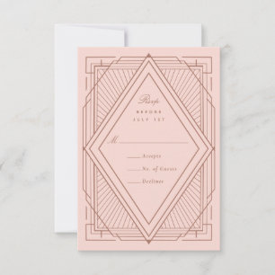 Art Deco Diamond Blush Pink Wedding RSVP Card