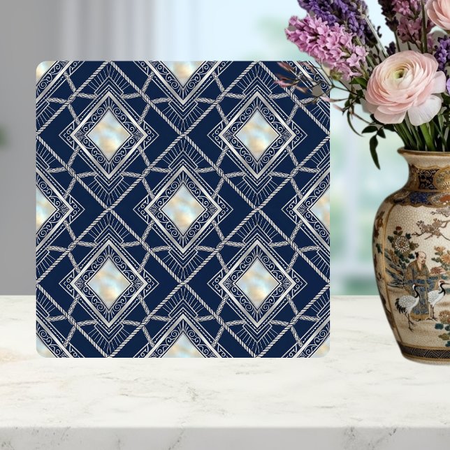 Art Deco Diamond Geometric Silver Navy Inlay Tile (Creator Uploaded)