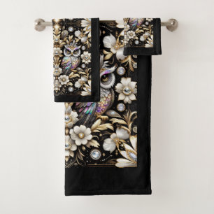 Art Deco Diamond Owl Bath Towel Set