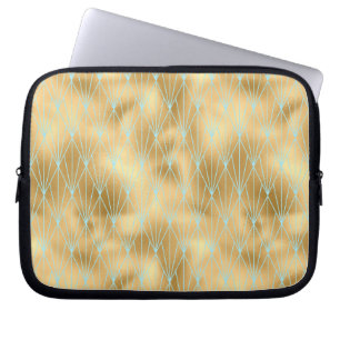 Art Deco Diamond Pattern 2, Gold & Teal Laptop Sleeve