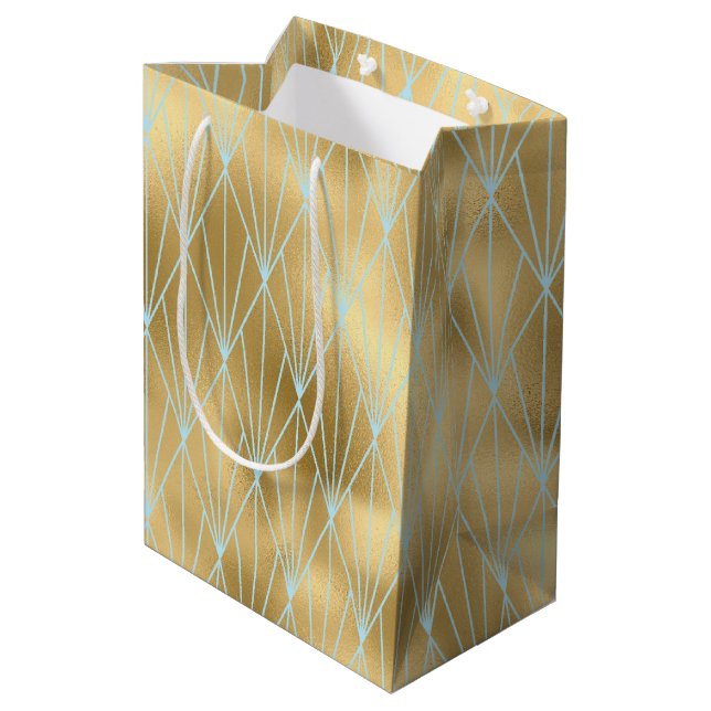 Art Deco Diamond Pattern 2, Gold & Teal Medium Gift Bag (Back Angled)