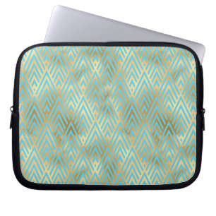 Art Deco Diamonds Pattern, Teal & Gold Laptop Sleeve