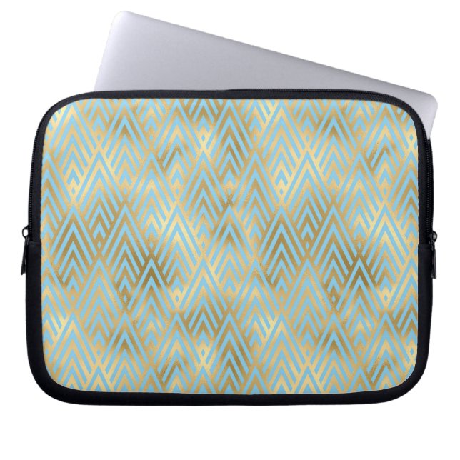 Art Deco Diamonds Pattern, Teal & Gold Laptop Sleeve (Front)