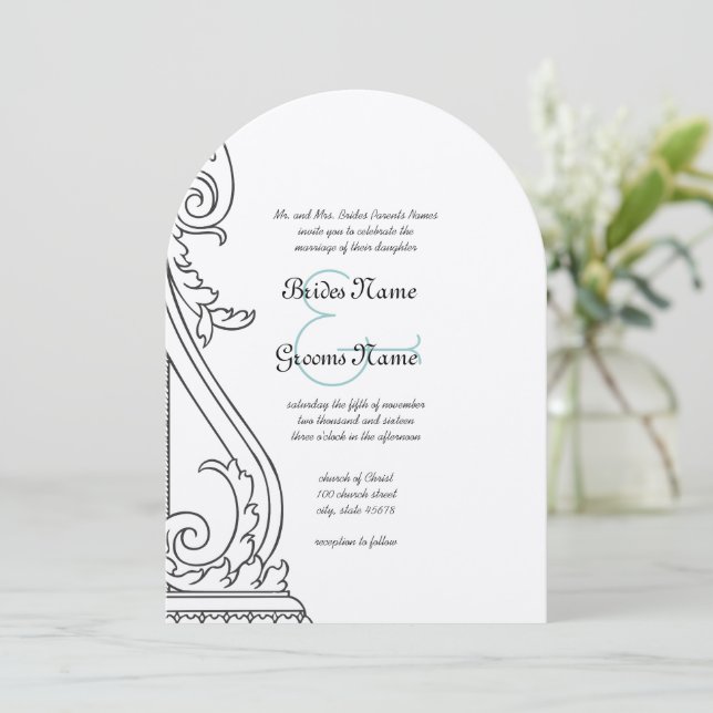 Art Deco Die Cut Wedding Invitation (Standing Front)