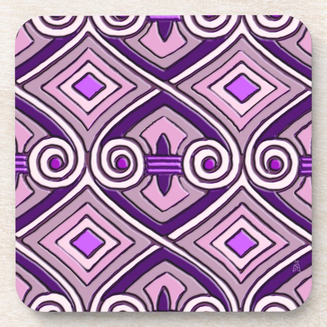 Art Deco Does Persia (Bright Purples) Coaster (Front)