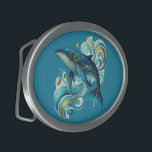 Art Deco dolphin illustration on deep-blue  Belt Buckle<br><div class="desc">Beautiful Art Deco dolphin illustration with a deep-blue customisable background.</div>