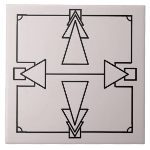 Art Deco Double Arrow on Black and Silver Tile