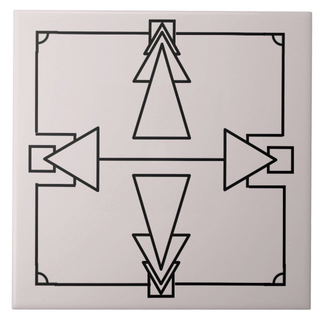 Art Deco Double Arrow on Black and Silver Tile (Front)