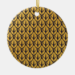 Art Deco Dragon Scales - Blue and Gold Scales Ceramic Tree Decoration