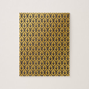 Art Deco Dragon Scales - Blue and Gold Scales Jigsaw Puzzle