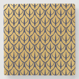 Art Deco Dragon Scales - Blue and Gold Scales Stone Coaster