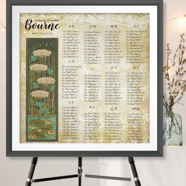ART DECO Dragonfly Lilypad Wedding Seating Chart (To view pricing for frame, choose your options please.)