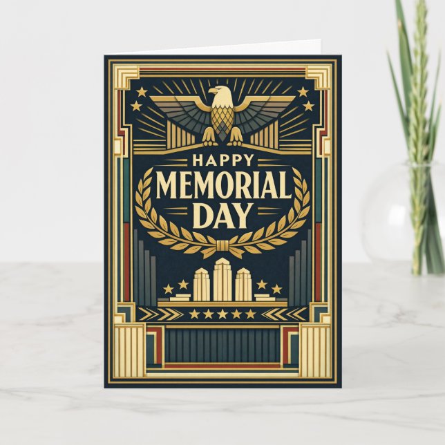 Art Deco Eagle Monument Memorial Day  Card (Front)