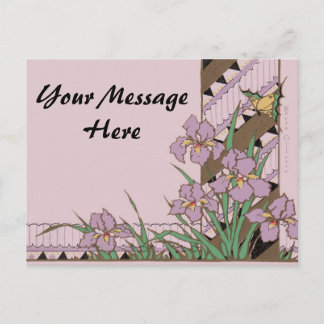Art Deco Easter Purple Iris Butterfly Holiday Postcard