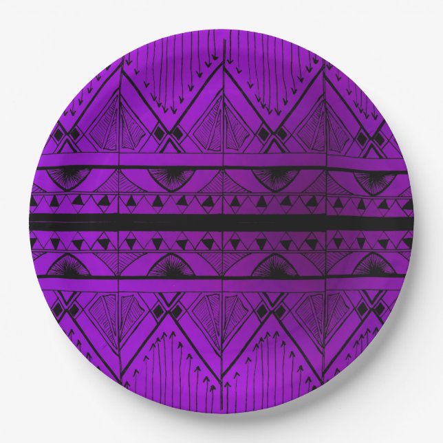Art Deco Effect Design Lavender Purple Black Trim Paper Plate (Front)