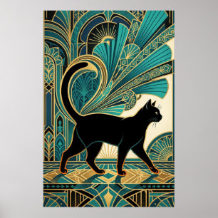 Art Deco Egyptian Black Cat Wall Art
