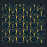 Art Deco Elegance: Fan Motifs Poster<br><div class="desc">Vintage elegant Art Deco style seamless pattern with fan shape golden motifs on dark blue background. Geometric abstract texture Vintage pattern. Embrace the Native American style with this intricate illustration. Vintage Elegance in Native American Style. deco, pattern, seamless, circle, motif, palm, fan, golden, leaf, background, geometric, gold, illustration, floral, texture,...</div>