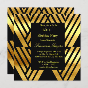 ART DECO Elegant 60th Birthday Party Gold Black In Invitation