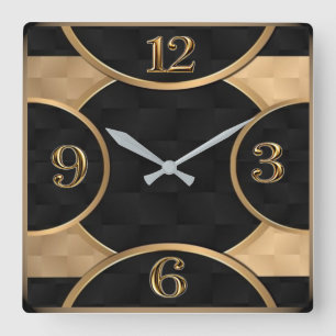 Art Deco Elegant Black and Gold Square Wall Clock