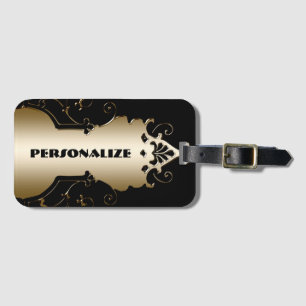 Art deco elegant black and gold victorian luggage tag