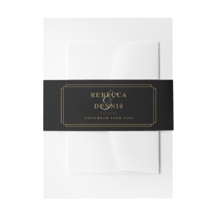 Art Deco Elegant Black And Gold Wedding Invitation Belly Band