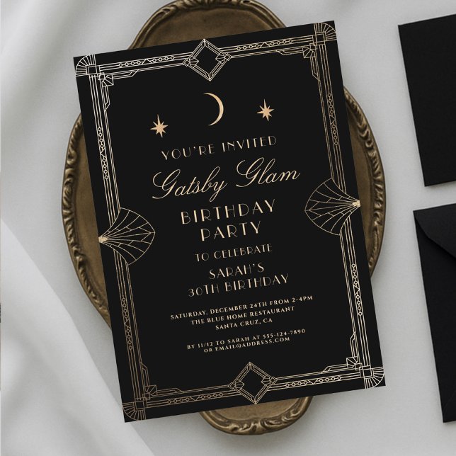 Art Deco Elegant Black Gold 20s Classic Birthday Invitation (Creator Uploaded)