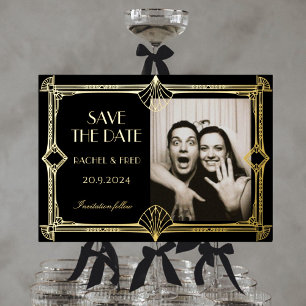 Art Deco Elegant Black Gold 20s save the date
