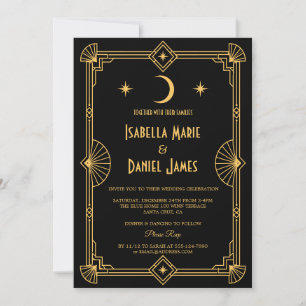 Art Deco Elegant Black Gold Wedding Invitation
