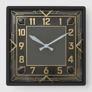 Art Deco Elegant Black Square Wall Clock