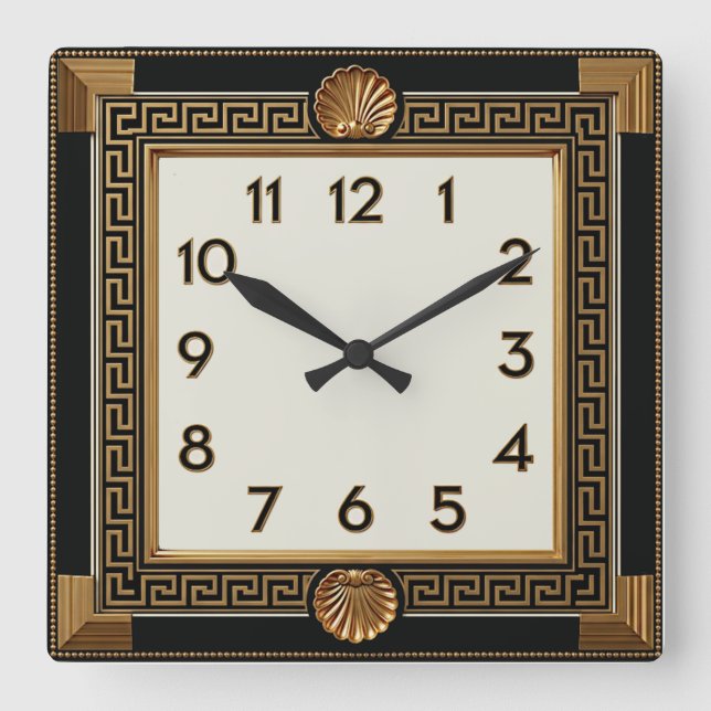 Art Deco Elegant Black Square Wall Clock (Front)