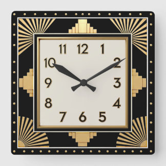 Art Deco Elegant Black Square Wall Clock