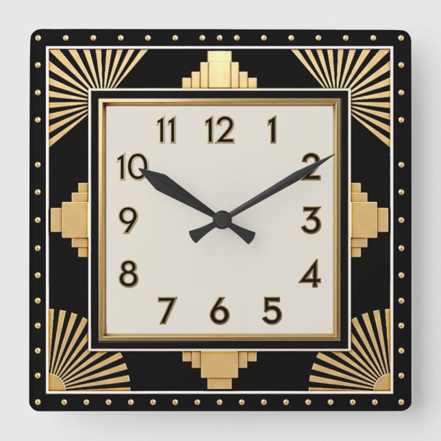Art Deco Elegant Black Square Wall Clock (Front)