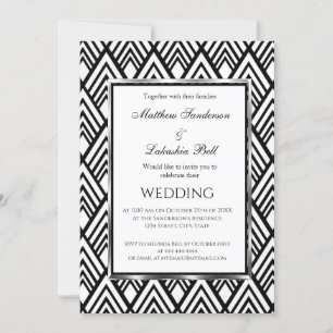 Art Deco Elegant Black White Geometrical Wedding Invitation