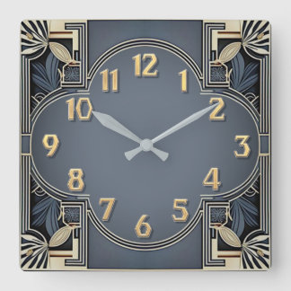 Art Deco Elegant Blue Square Wall Clock