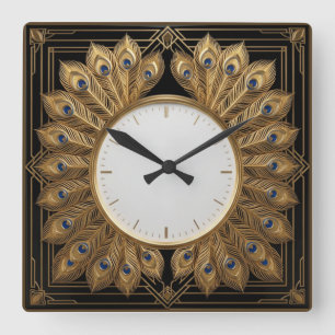 Art Deco Elegant Feather Square Wall Clock