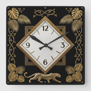 Art Deco elegant gold and black Square Wall Clock